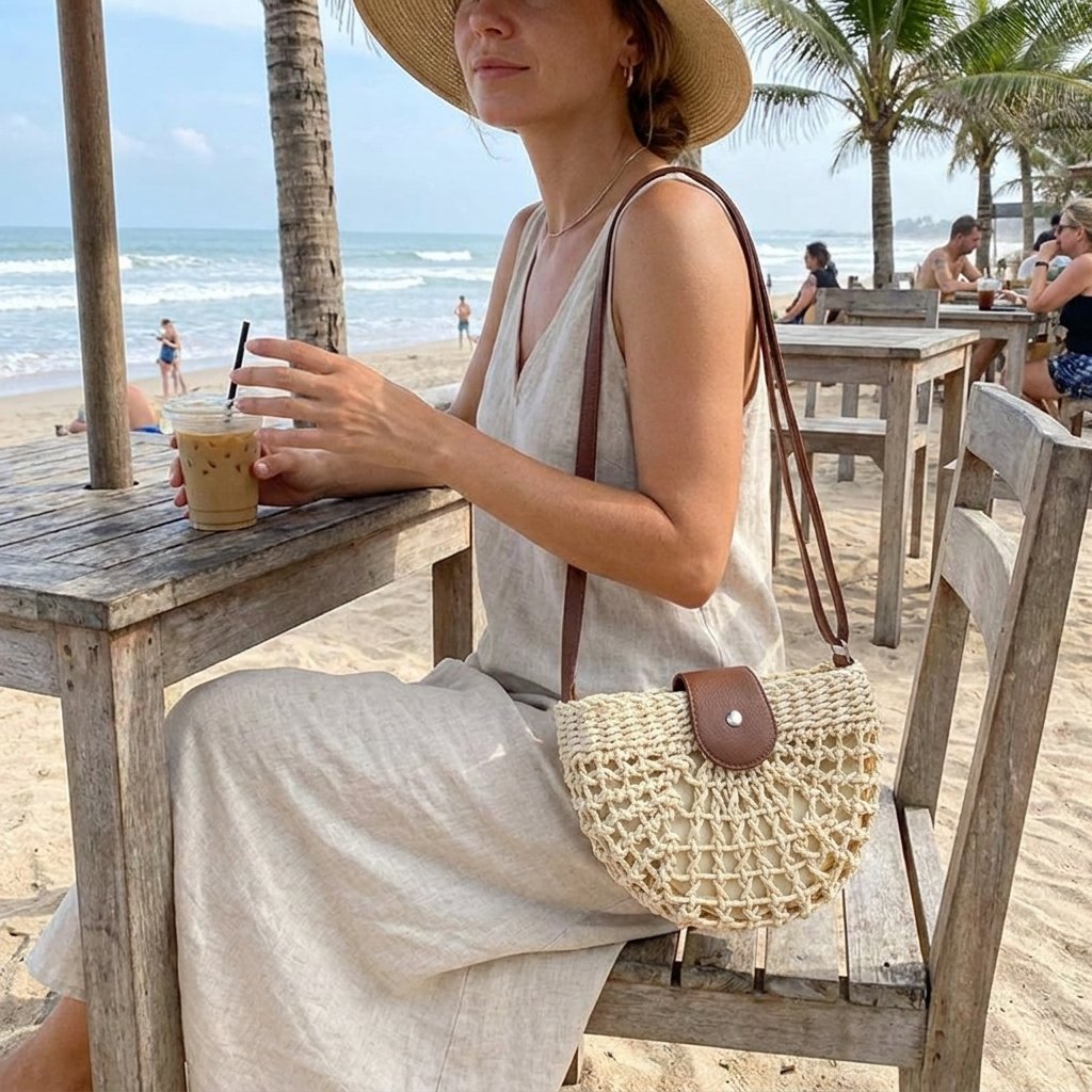 Kessoro Women's Handwoven Straw Crossbody Tote Bag