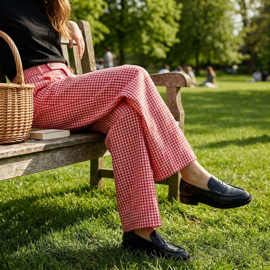 Kessoro Men's Wide-Leg Cotton Linen Plaid Trousers