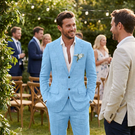 Kessoro Men's Slim-Fit Casual Linen Suit