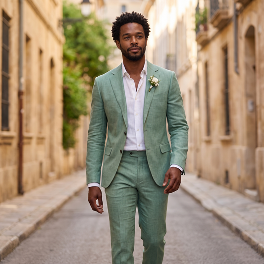 Kessoro Lawson linen two-piece set, styled on a city street