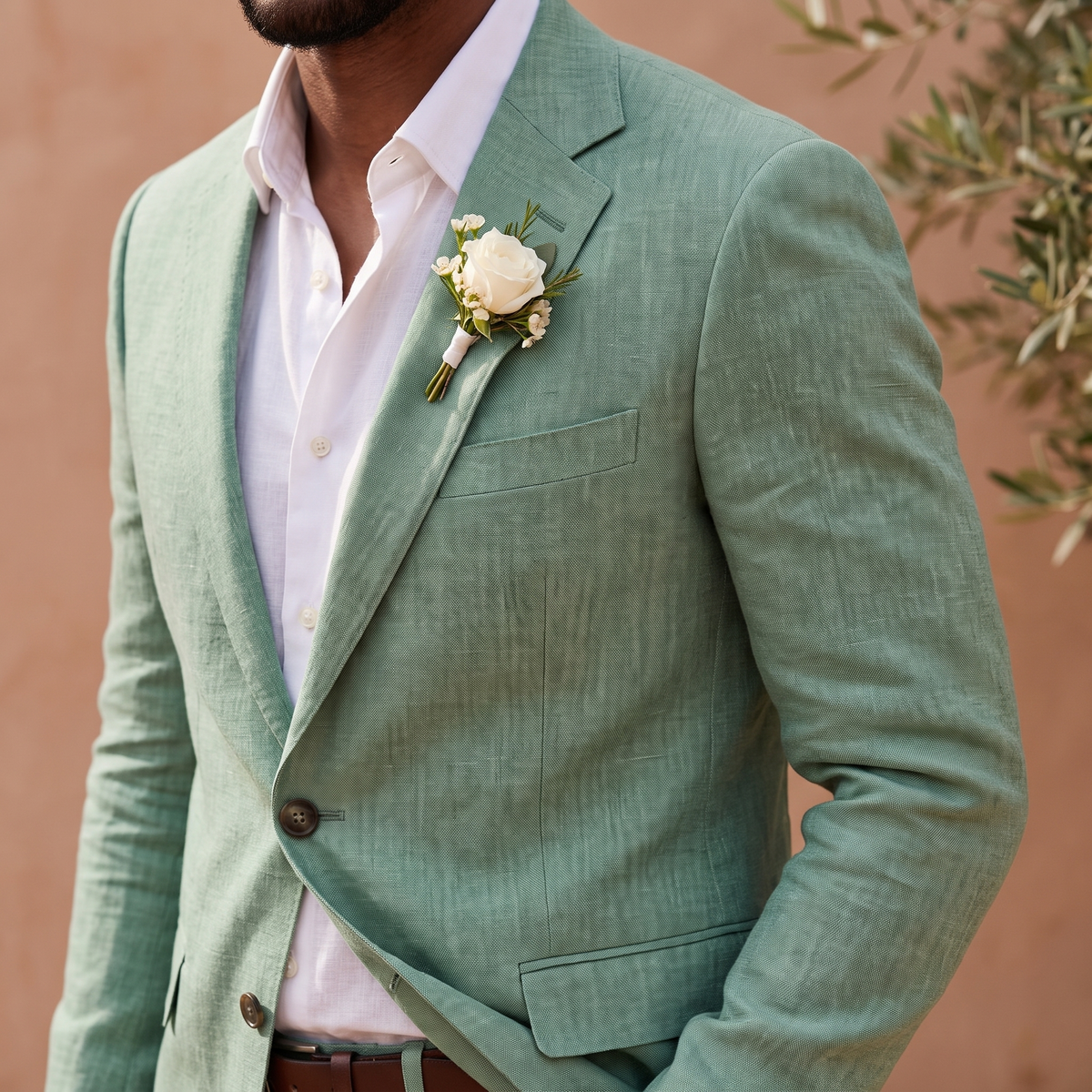 Kessoro Lawson linen two-piece set, fabric and detail close-up