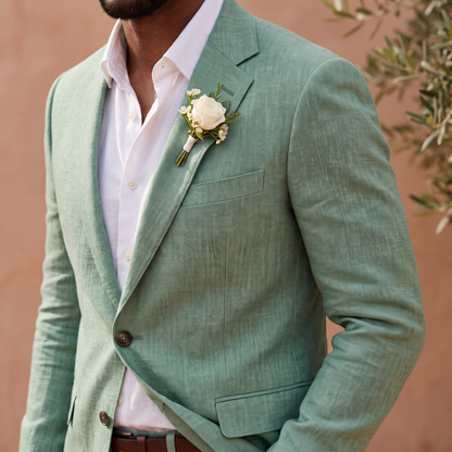 Kessoro Lawson linen two-piece set, fabric and detail close-up