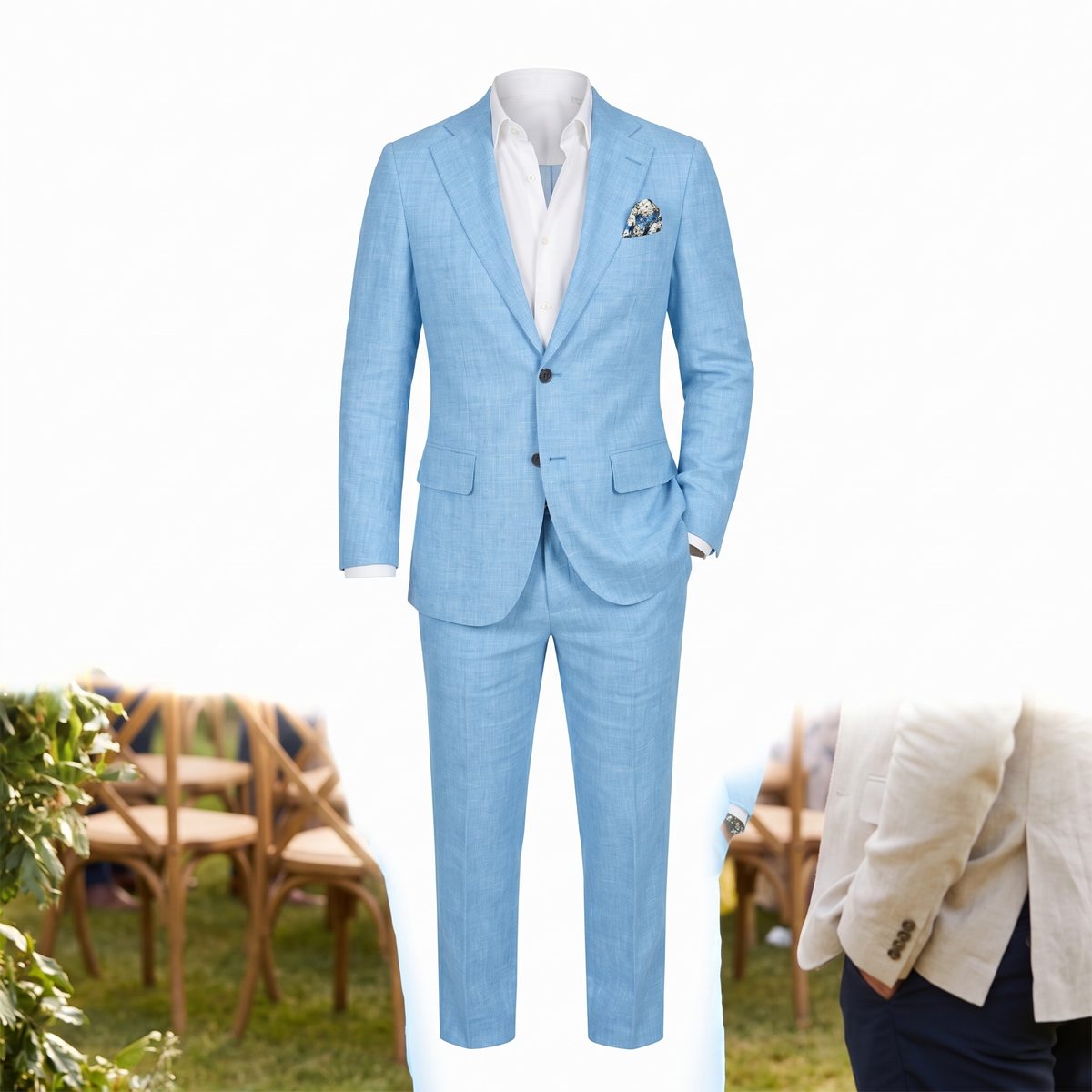 Kessoro Rivera slim-fit linen suit, on white background