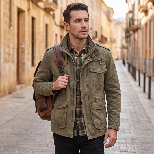 Kessoro Porter business casual cotton jacket, styled on a city street