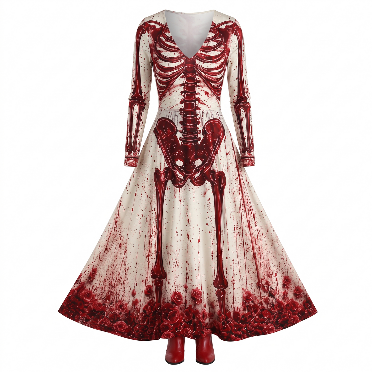 Kessoro Ravenna skeleton and rose print long-sleeve maxi dress, on white background