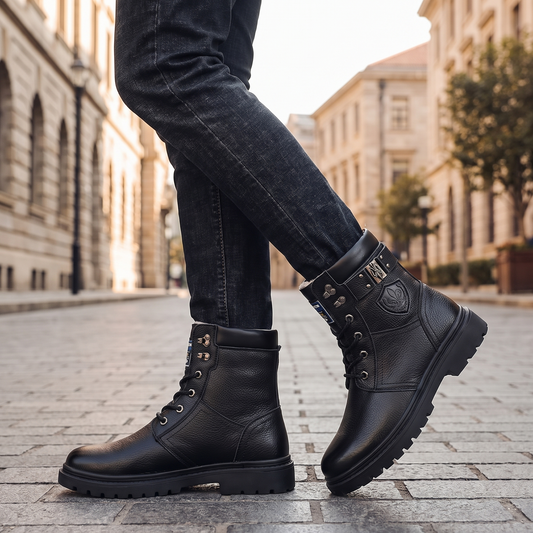 Kessoro Summit insulated high-top winter boots, styled on a city street