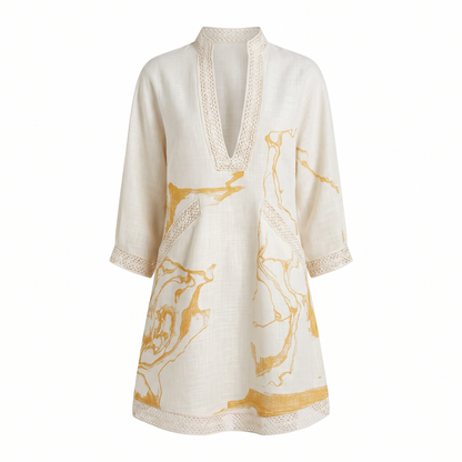 Kessoro Nova artistic print V-neck mini dress, on white background