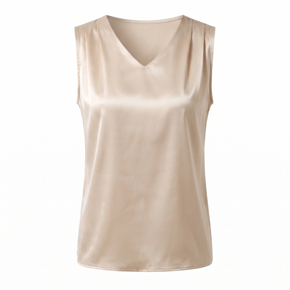 Kessoro Celine sleeveless draped V-neck blouse, on white background