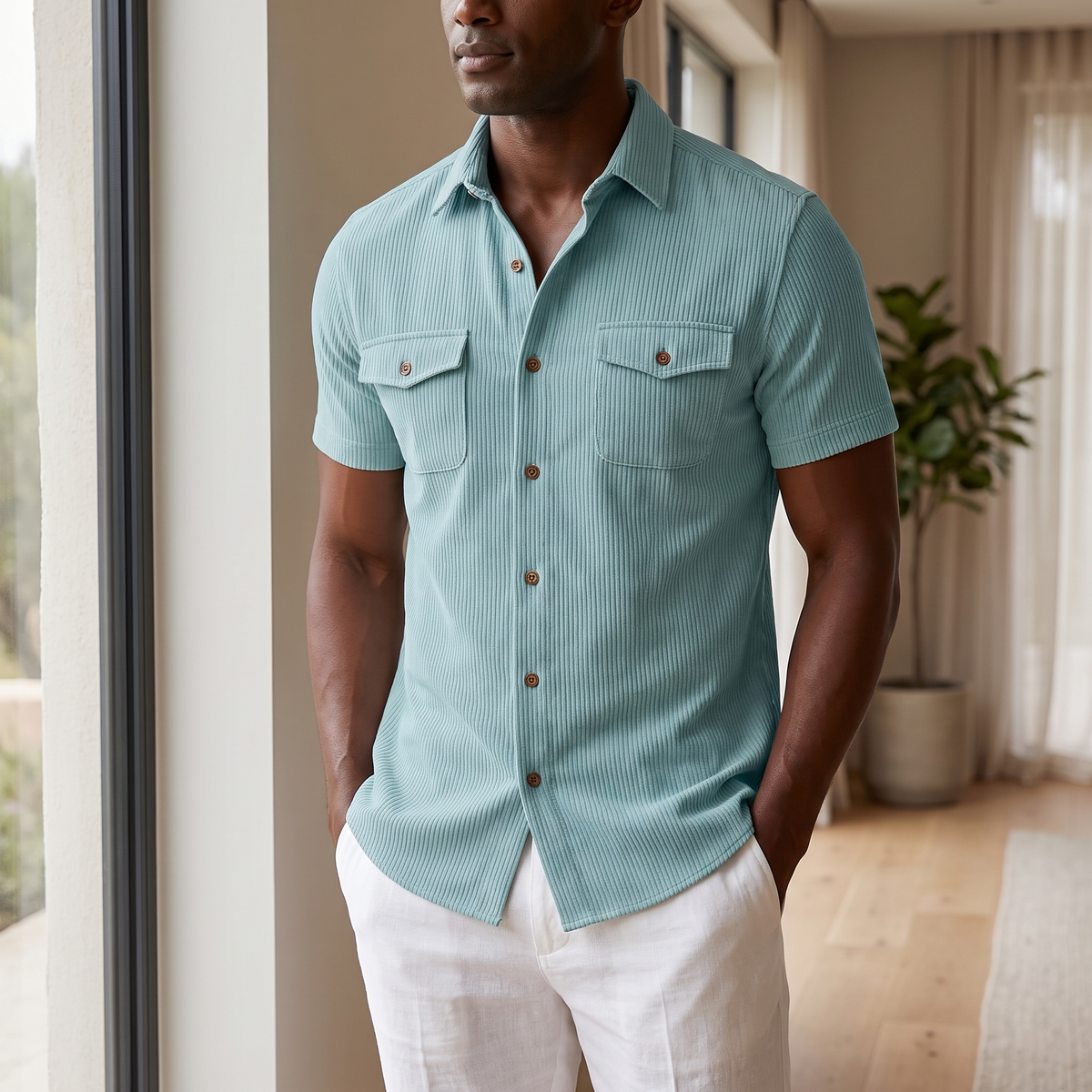 Kessoro Hayes chest-pocket button-up shirt, at home in natural light