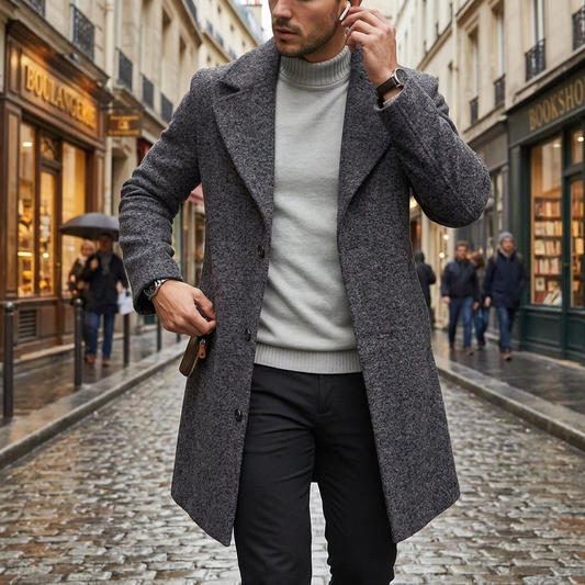 Kessoro Men's Classic Long Tailored Overcoat