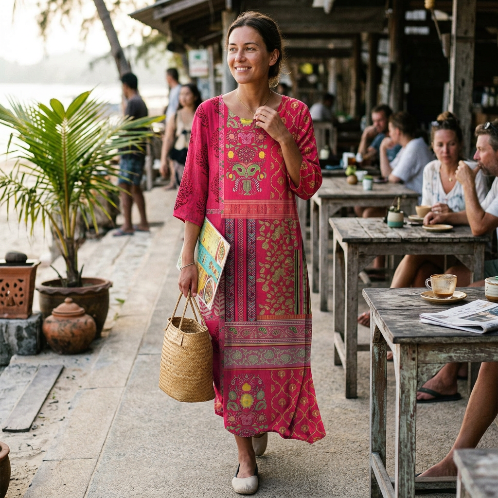 Kessoro Women's Loose Fit Boho Print Maxi Dress