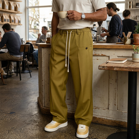 Kessoro Men's Relaxed Drawstring Waist Casual Trousers