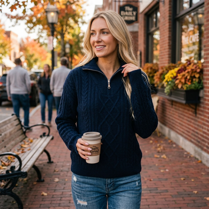 Kessoro Women's Textured Cable-Knit Half-Zip Sweater