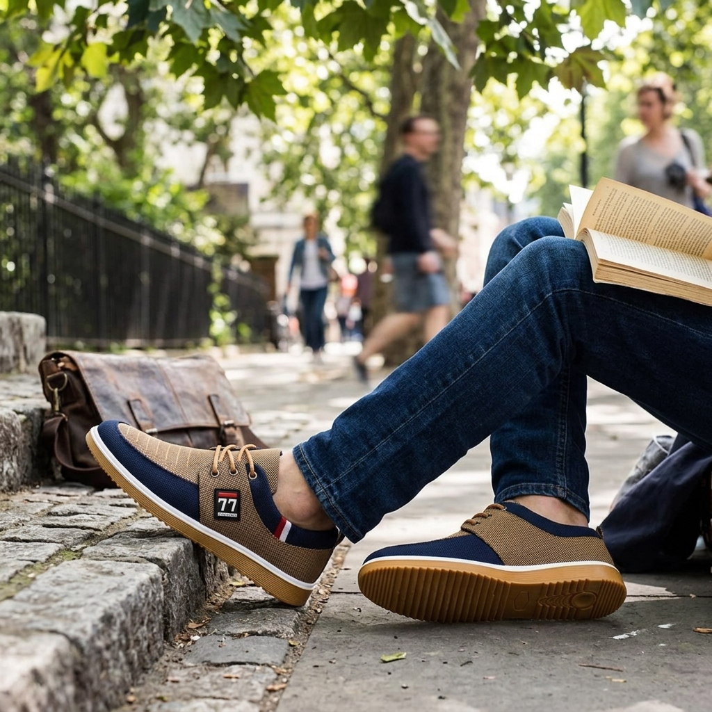Kessoro Men's Two-Tone Canvas Cushioned Lace-Up Shoes