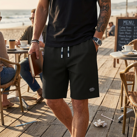 Kessoro Men's Textured Drawstring Relaxed Casual Shorts