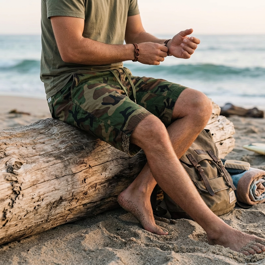 Kessoro Men's Camo Print Drawstring Relaxed Shorts