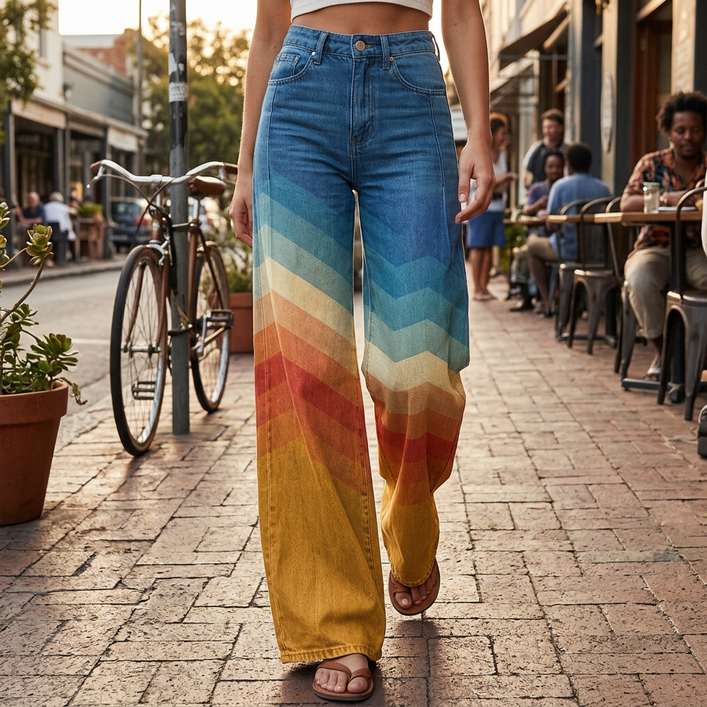 Kessoro Women's Multicolor Retro Zigzag Print Pants