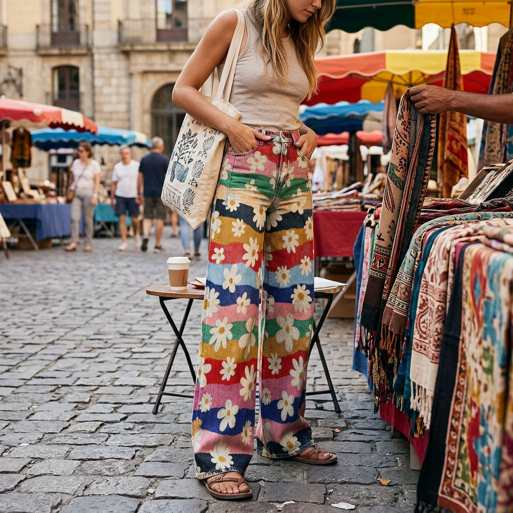 Kessoro Women's Multicolor Floral Print Loose Pants