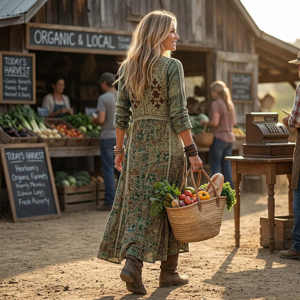 Kessoro Women's V-Neck Vintage Print Long Sleeve Dress