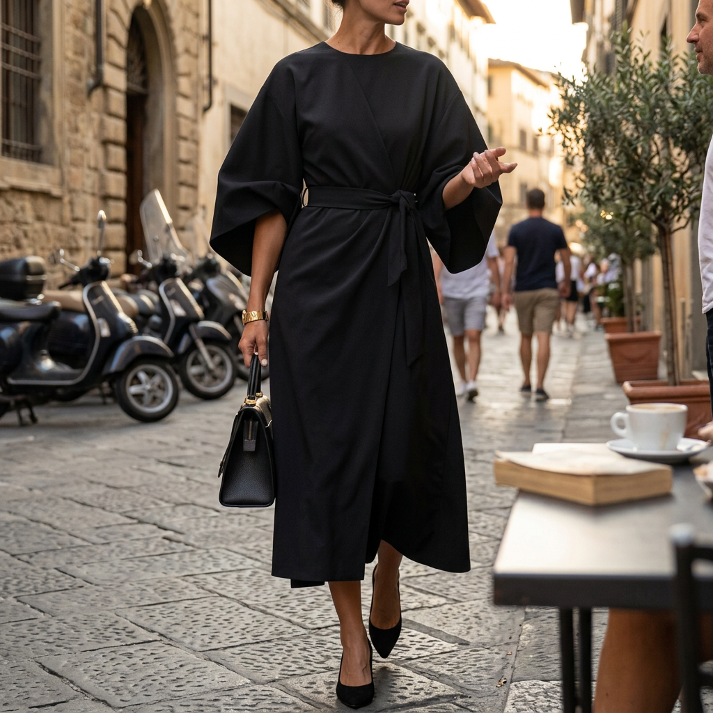 Kessoro Women's Belted Lantern Sleeve Dress