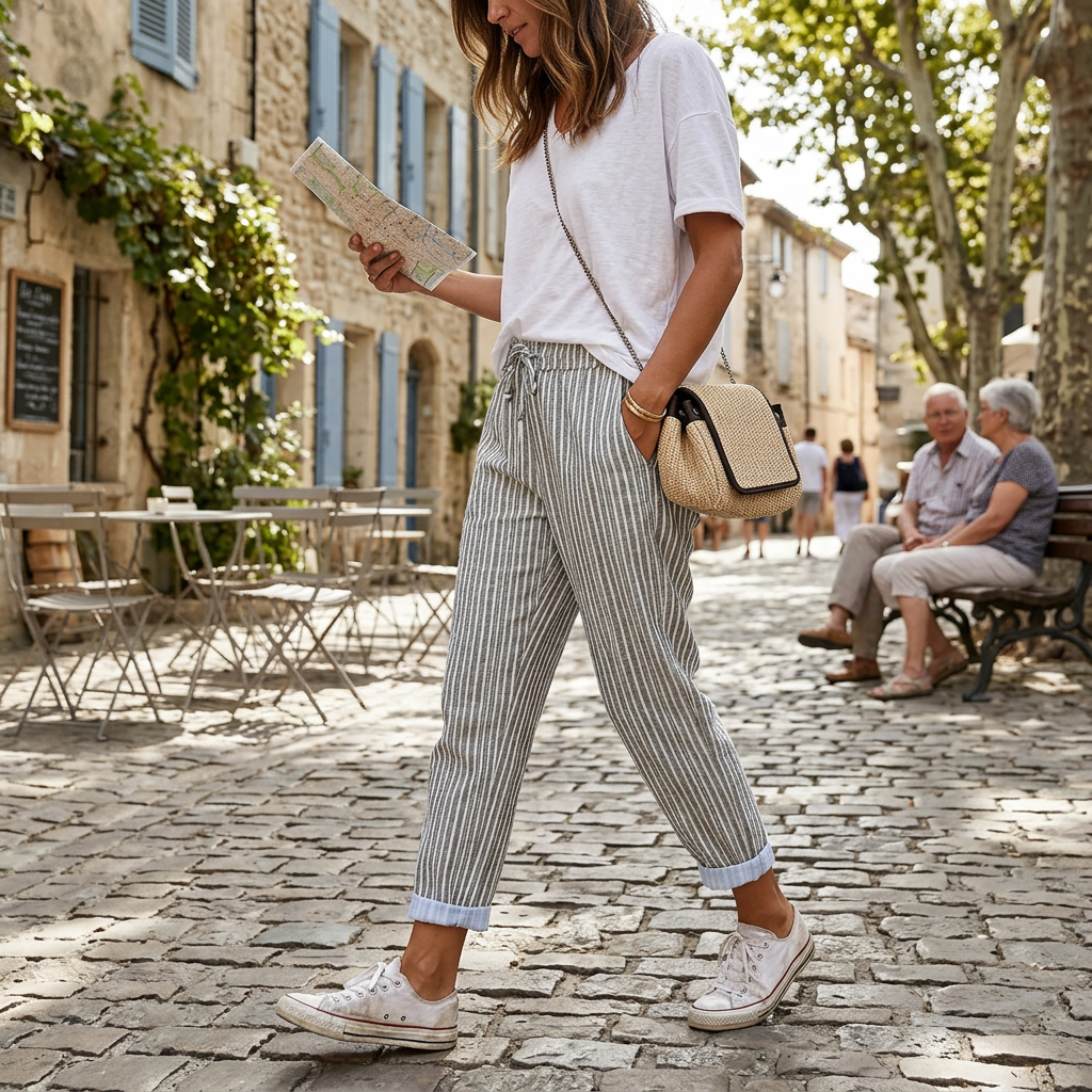 Kessoro Women's Striped Drawstring Elastic-Waist Pants