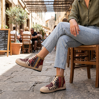 Kessoro Women's Boho Woven Pattern Platform High-Top Sneakers