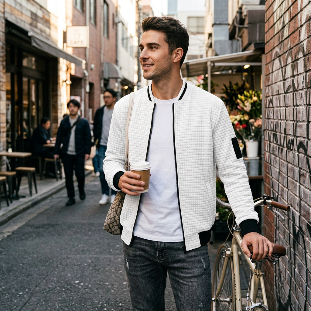 Kessoro Men's Textured Stand-Collar Bomber Jacket