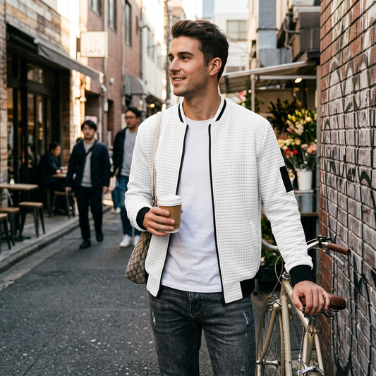Kessoro Men's Textured Stand-Collar Bomber Jacket