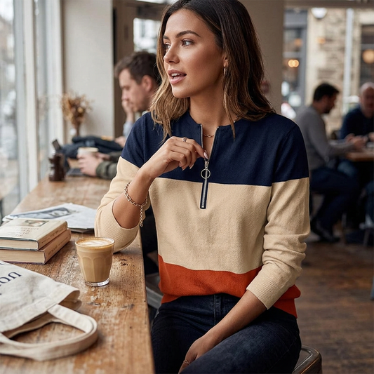Kessoro Women's Half-Zip Color Block Pullover Sweatshirt