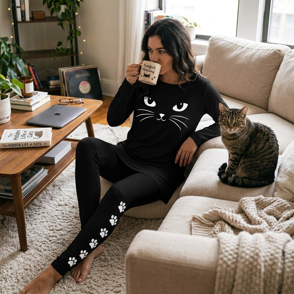 Kessoro Women's Printed Long-Sleeve Two-Piece Lounge Set