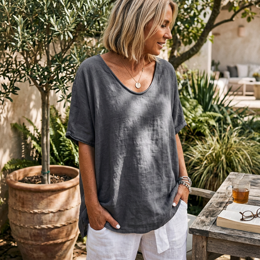 Kessoro Women's Draped V-Neck Short Sleeve Blouse
