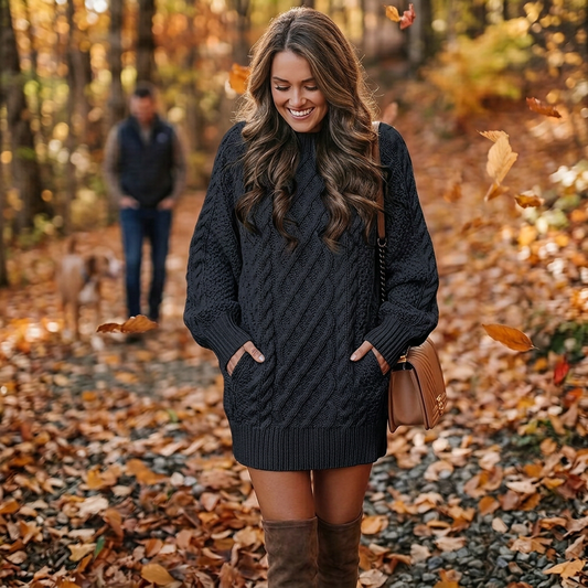 Kessoro Women's Cable-Knit Relaxed Sweater Dress