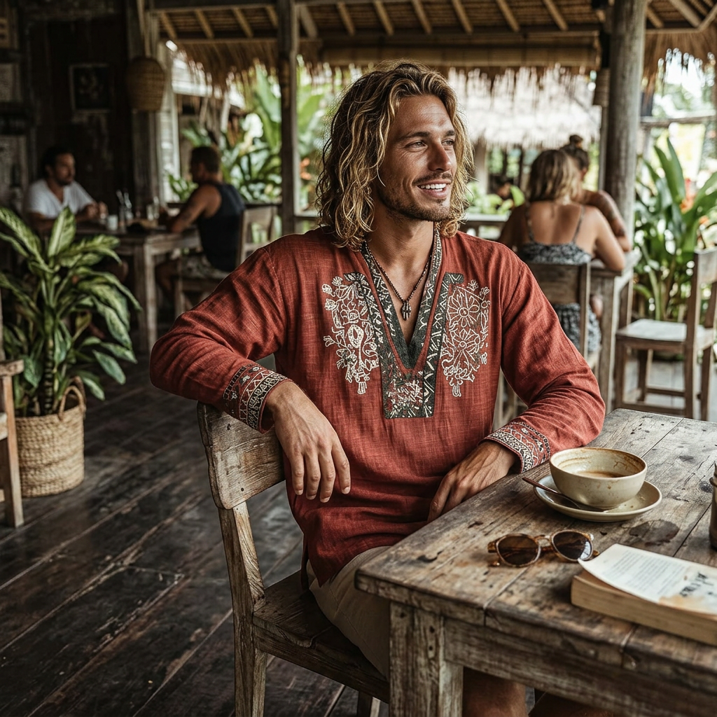 Kessoro Men's Embroidered Relaxed Resort Shirt