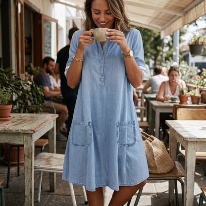 Kessoro Women's Flowing Denim Blue Casual Mini Dress