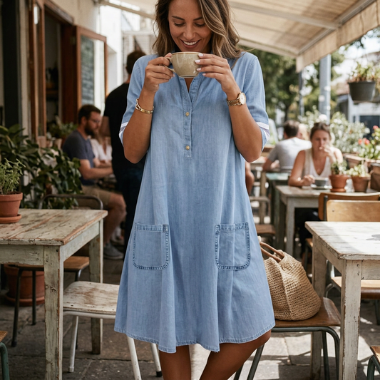 Kessoro Women's Flowing Denim Blue Casual Mini Dress