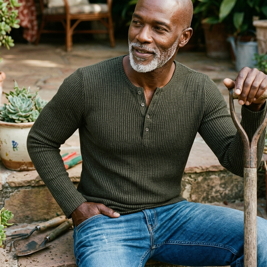 Kessoro Men's Ribbed Textured Long-Sleeve Henley Shirt
