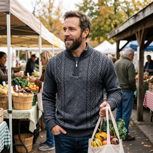 Kessoro Men's Cable-Knit Quarter-Zip Sweater