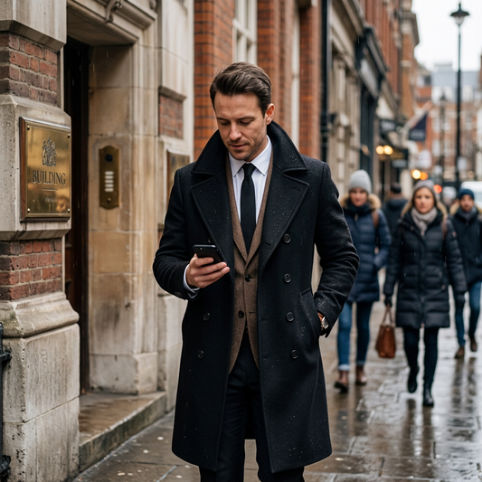 Kessoro Men's Double-Breasted Tailored Longline Overcoat