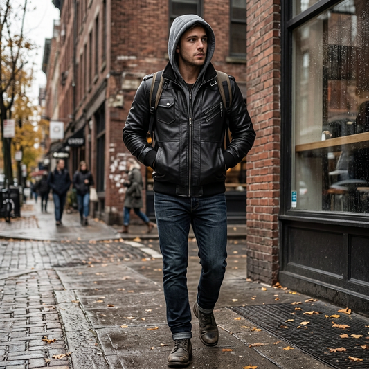 Kessoro Men's Hooded Moto Biker Jacket