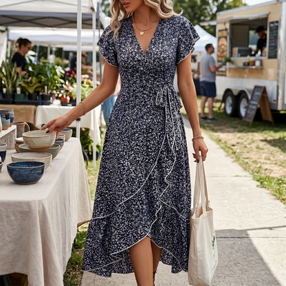 Kessoro Women's Flowing Floral Print Wrap Dress