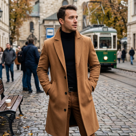 Kessoro Men's Tailored Longline Overcoat