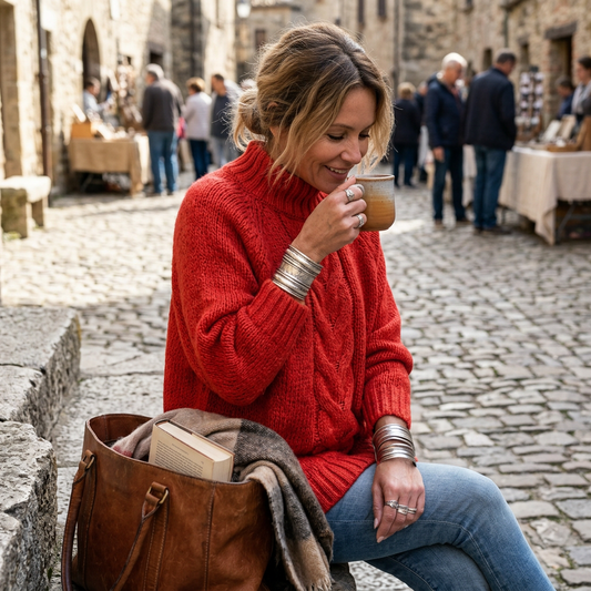 Kessoro Women's High-Neck Cable-Knit Loose Sweater