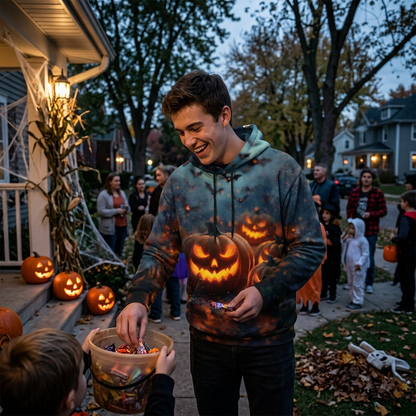 Kessoro Unisex Pumpkin Print Relaxed Halloween Hoodie