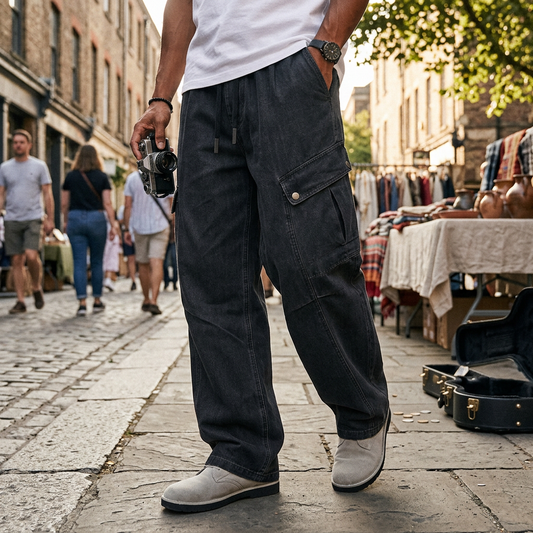 Kessoro Men's Relaxed Wide-Leg Cargo Pants