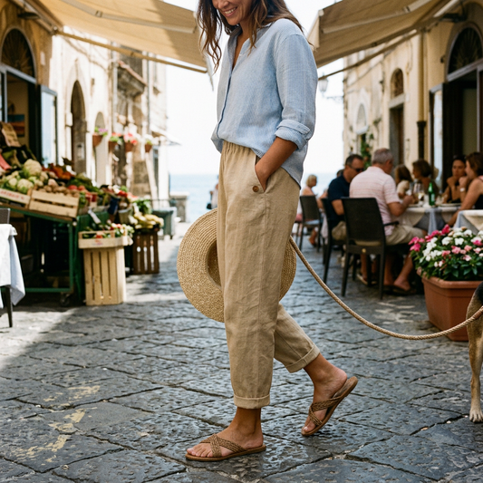 Kessoro Women's Straight-Leg Elastic Waist Cotton Trousers