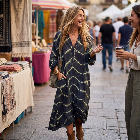 Kessoro Women's Bohemian Striped V-Neck Dress