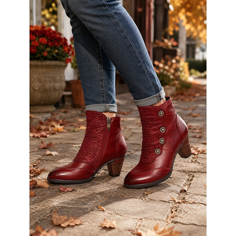 Kessoro women's stacked block heel side-zip ankle boots in wine, blue and black - view 2