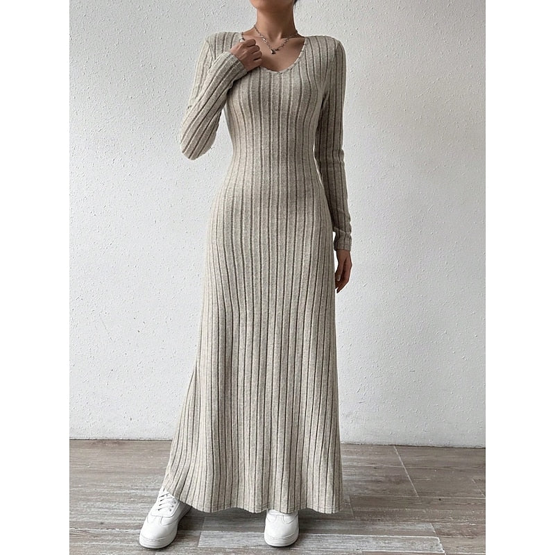 Kessoro women's ribbed long-sleeve fitted maxi dress with an elongating silhouette