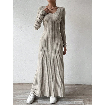 Kessoro women's ribbed long-sleeve fitted maxi dress with an elongating silhouette