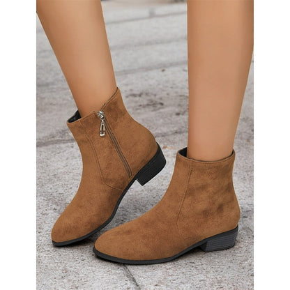 Kessoro women's side-zip low block heel ankle boots in brown, green and black - view 6